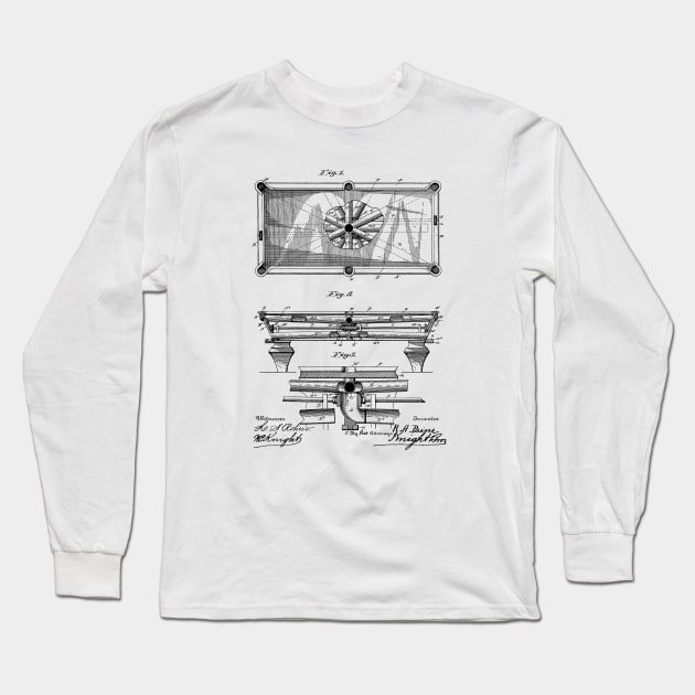 Pool Table Vintage Patent Drawing Long Sleeve T-Shirt by TheYoungDesigns